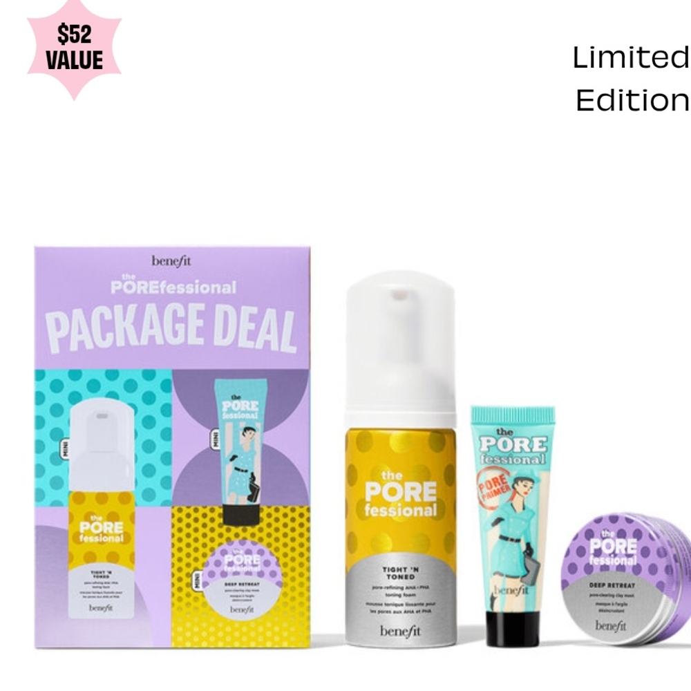 🆕️ Benefit Skincare Cleanser & Exfoliant Set Purple and Yellow